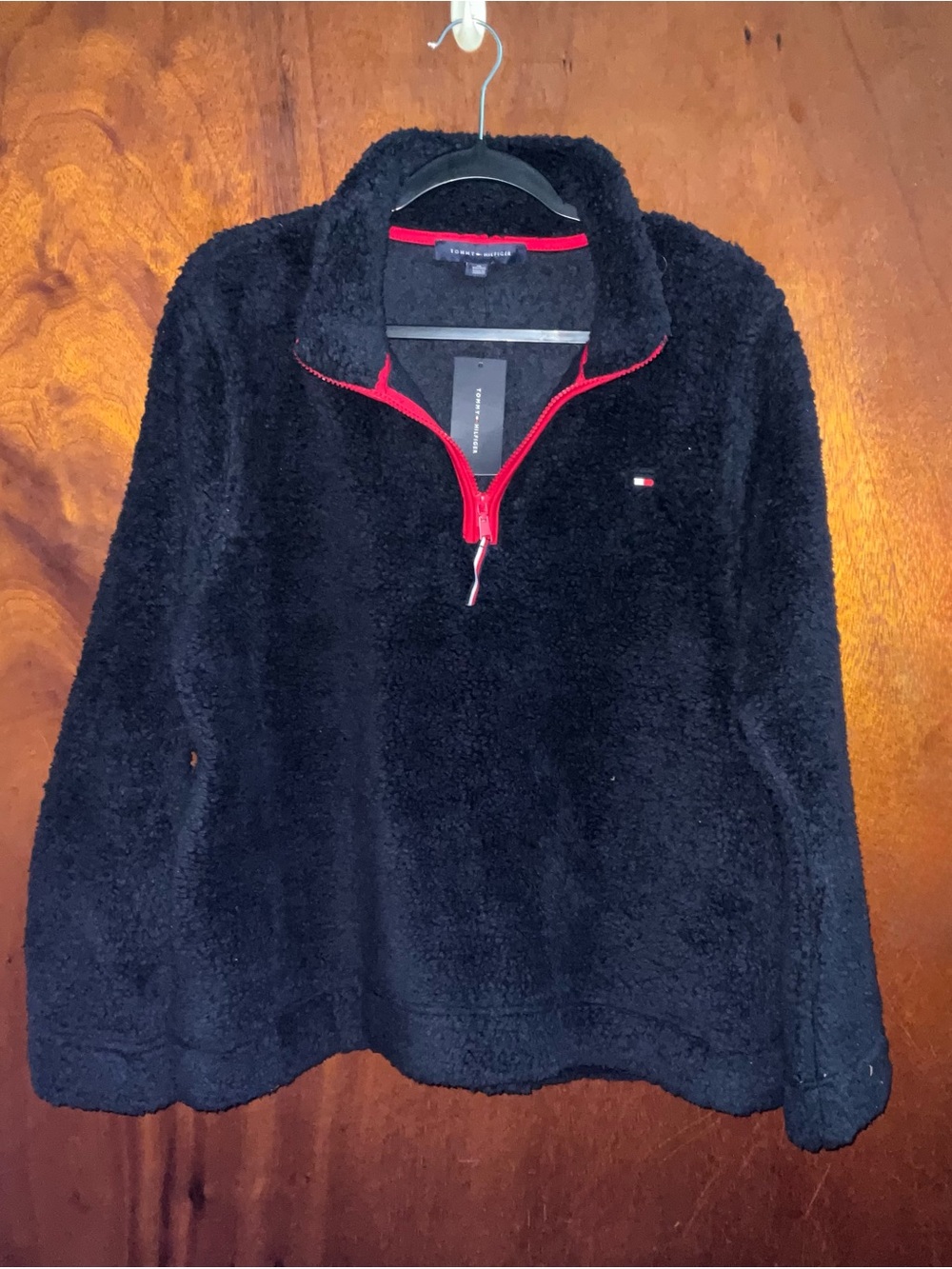 Tommy Hilfiger Navy Sherpa Pullover with Red Trim